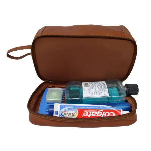 Leather Framed Travel Shaving Kit (Zip Bottom)