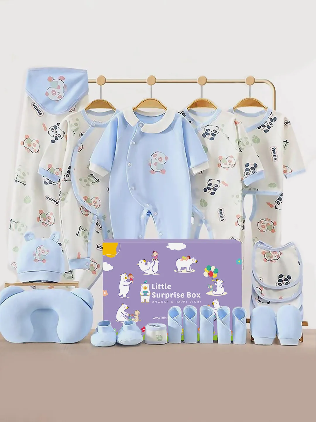 Little Surprise Box,22 pcs Panda Newborn Baby Girl/Baby Boy Gift Hamper Set