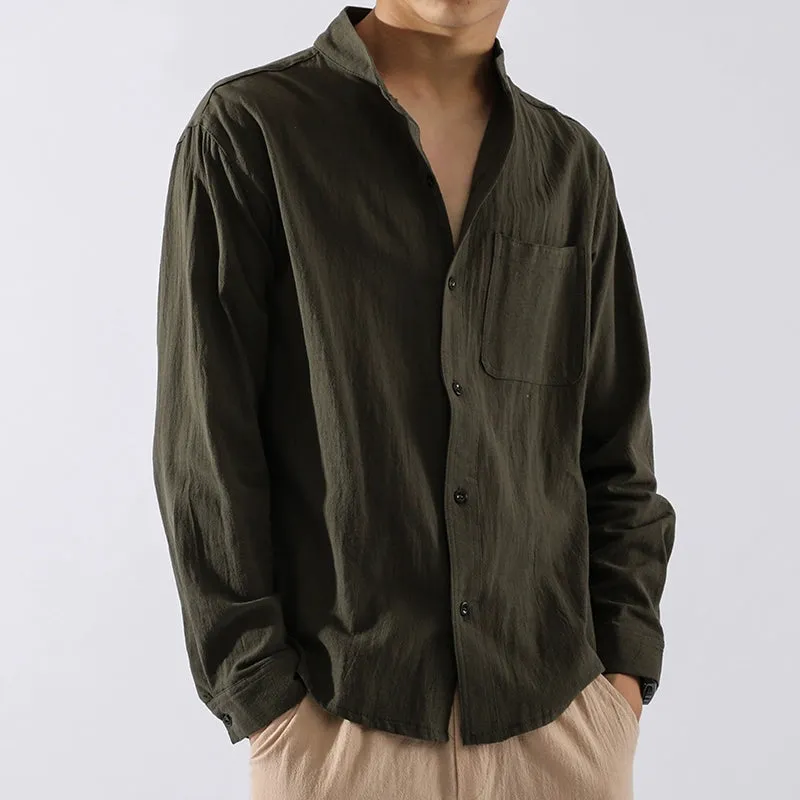 Long Sleeves Casual Pure Color Japanese-Style Retro Spring and Autumn Linen
