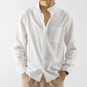 Long Sleeves Casual Pure Color Japanese-Style Retro Spring and Autumn Linen