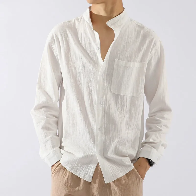 Long Sleeves Casual Pure Color Japanese-Style Retro Spring and Autumn Linen