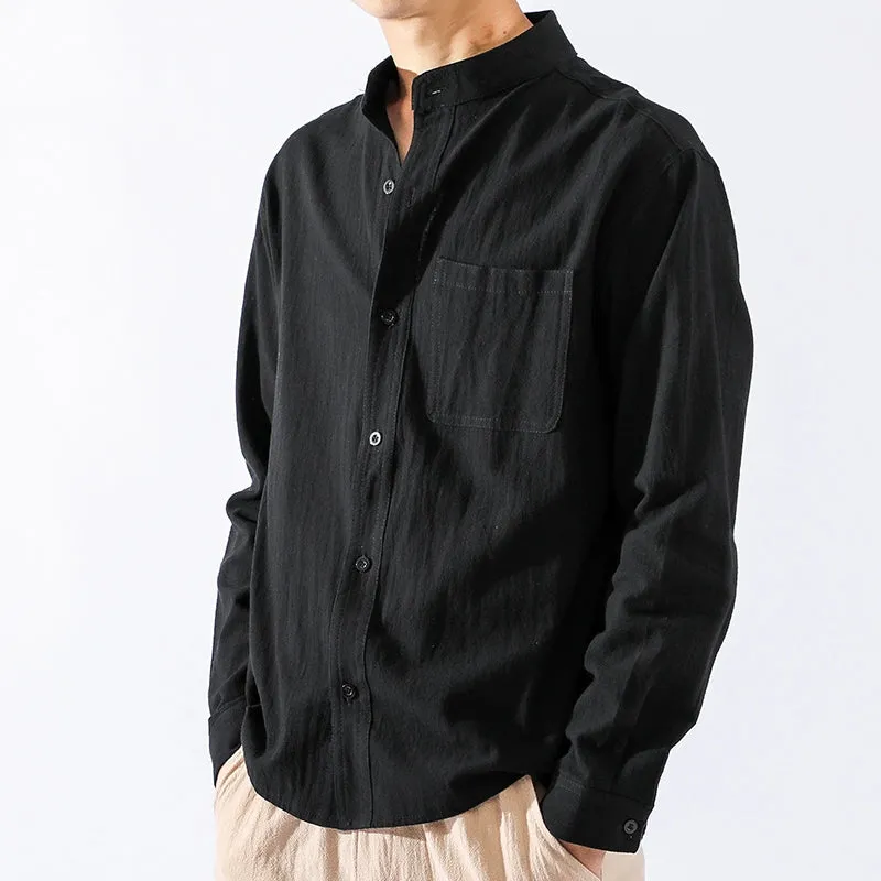 Long Sleeves Casual Pure Color Japanese-Style Retro Spring and Autumn Linen