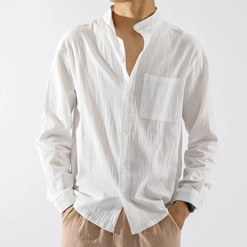 Long Sleeves Casual Pure Color Japanese-Style Retro Spring and Autumn Linen