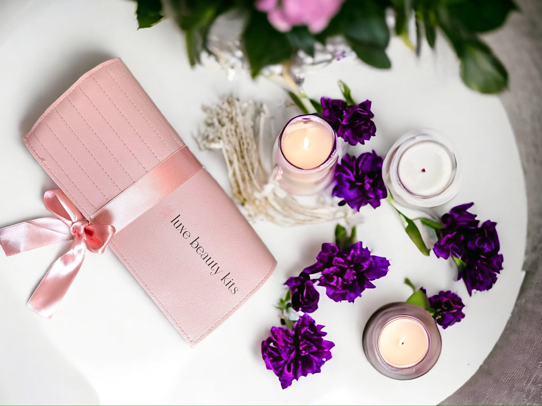 LuxeCrystal Complete Makeup Brush Set | 3 COLOURS | Girly Gifts | Coquette Aesthetic | Gifts for Her | Self Care Gift Set | Makeup Brush Bag