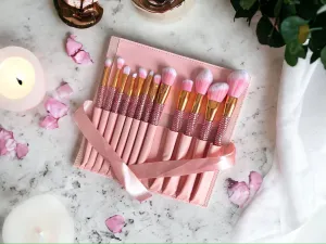 LuxeCrystal Complete Makeup Brush Set | 3 COLOURS | Girly Gifts | Coquette Aesthetic | Gifts for Her | Self Care Gift Set | Makeup Brush Bag