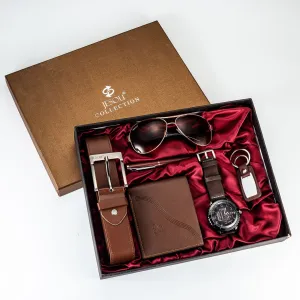 Luxury Company Men's Set The Perfect Father's Day Gift - 6-in-1 Watch, Glasses, Pen, Keychain, Belt, and Purse for a Memorable Holiday or Birthday Celebration