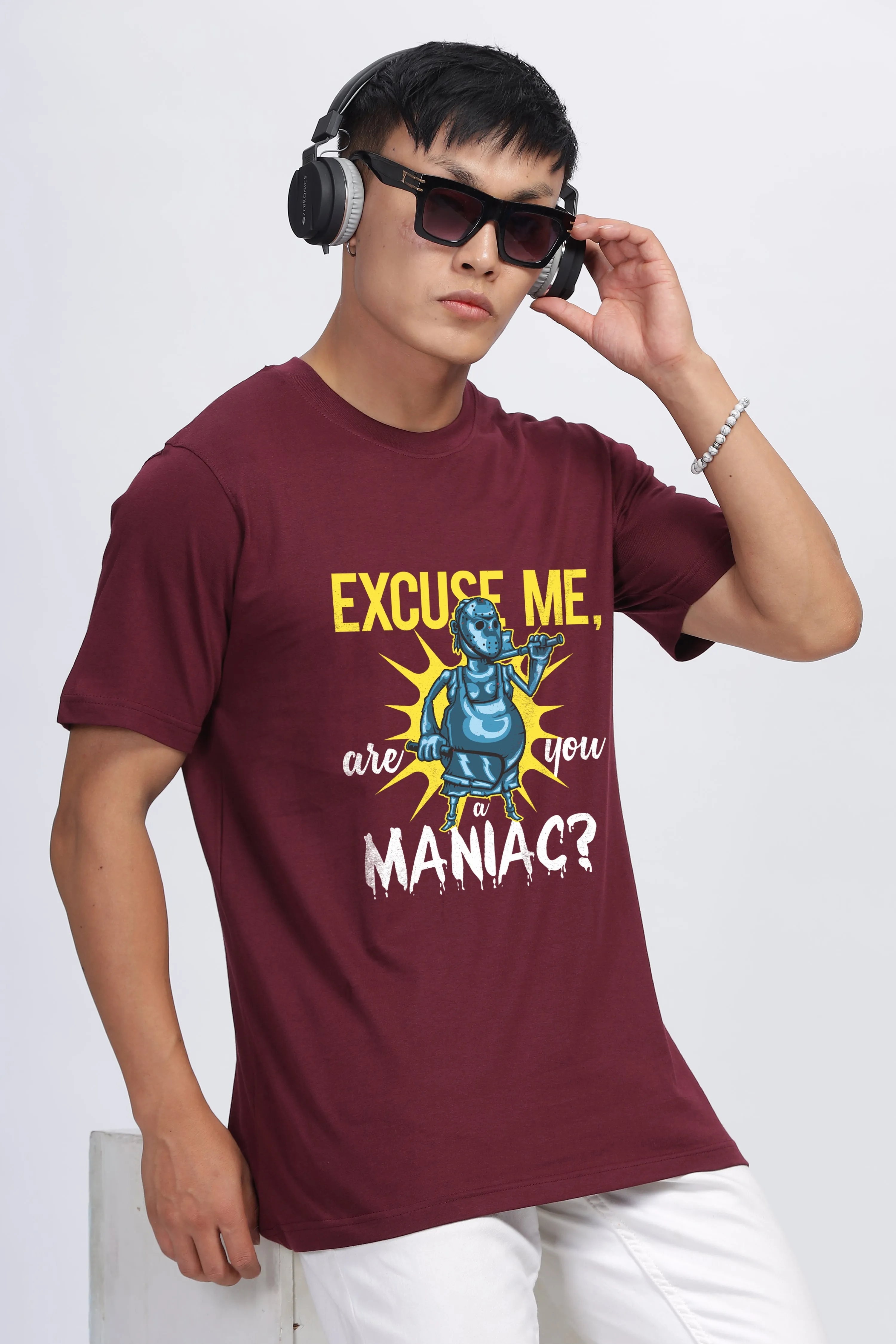 MANIAC MAROON GRPAHIC T-SHIRT