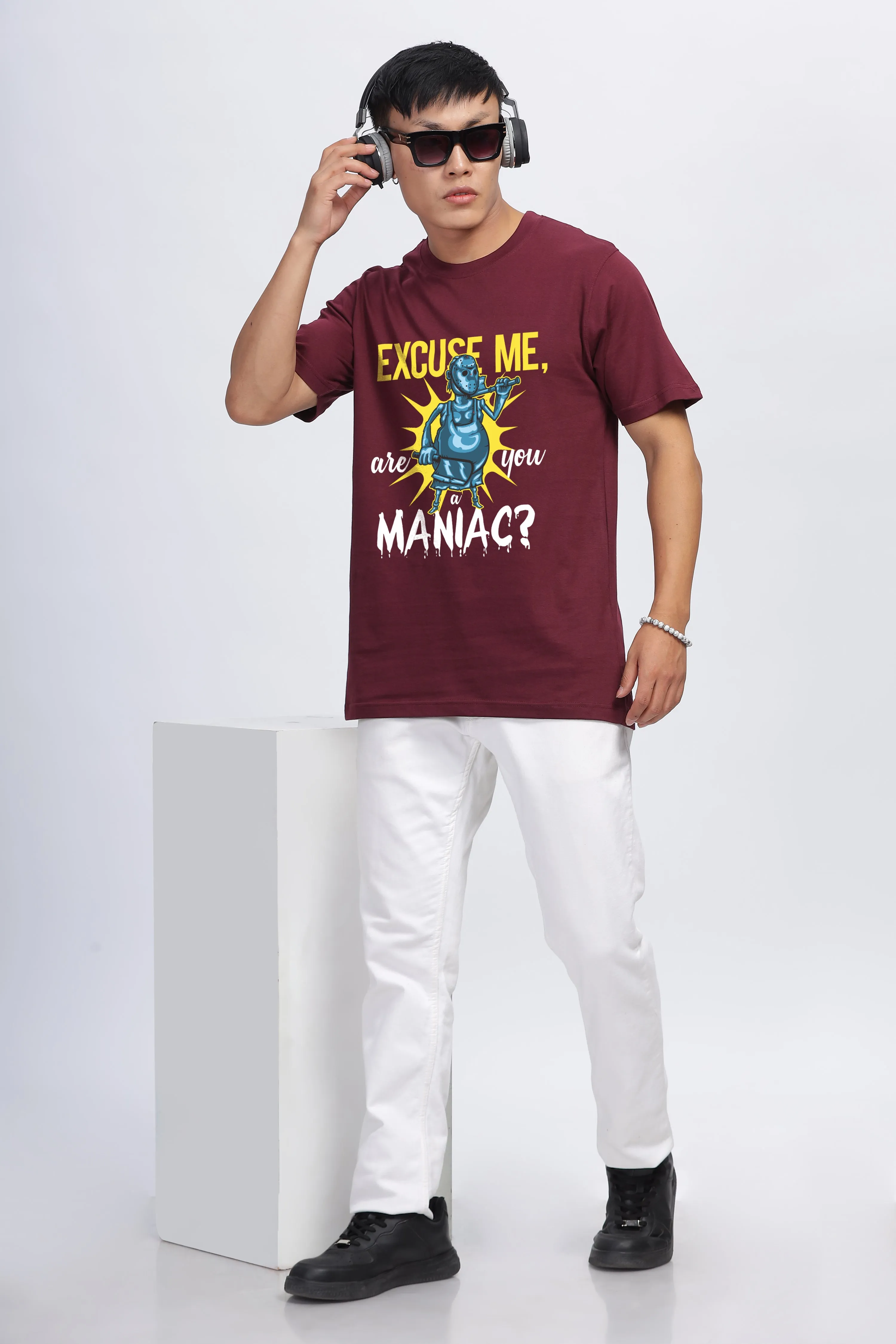 MANIAC MAROON GRPAHIC T-SHIRT
