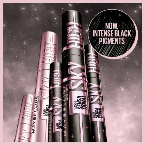 Maybelline New York Sky High Washable Mascara Makeup, Volumizing, Buildable, Lengthening, Defining, Curling, Multiplying, Eye Makeup, Cosmic Black, 0.24 Fl Oz