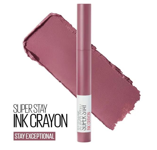 Maybelline Super Stay Ink Crayon Lipstick Makeup, Precision Tip Matte Lip Crayon with Built-in Sharpener, Longwear Up To 8Hrs, Stay Exceptional, Purple Beige, 1 Count