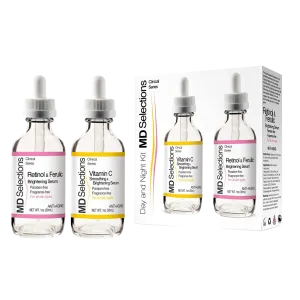 MD Selections Vitamin C/Retinol & Ferulic Serum Set for Face | Day & Night Serum, 2 oz