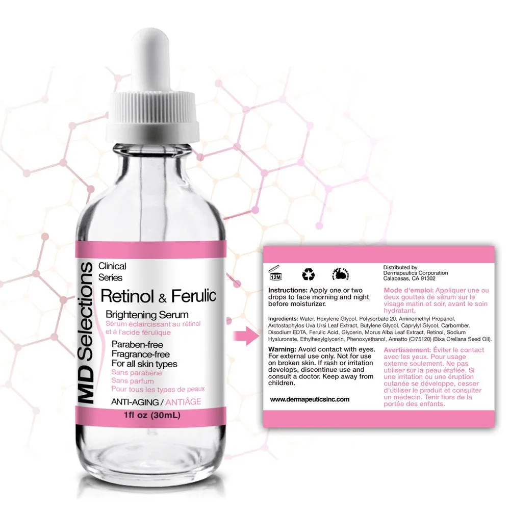 MD Selections Vitamin C/Retinol & Ferulic Serum Set for Face | Day & Night Serum, 2 oz