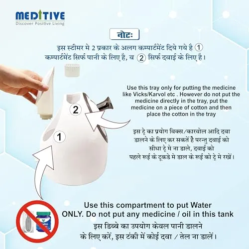 MEDITIVE Facial Steamer for Skin care, cough and cold. it's 100 ml Warm Mist Vaporizer and Inhaler for adult and children
