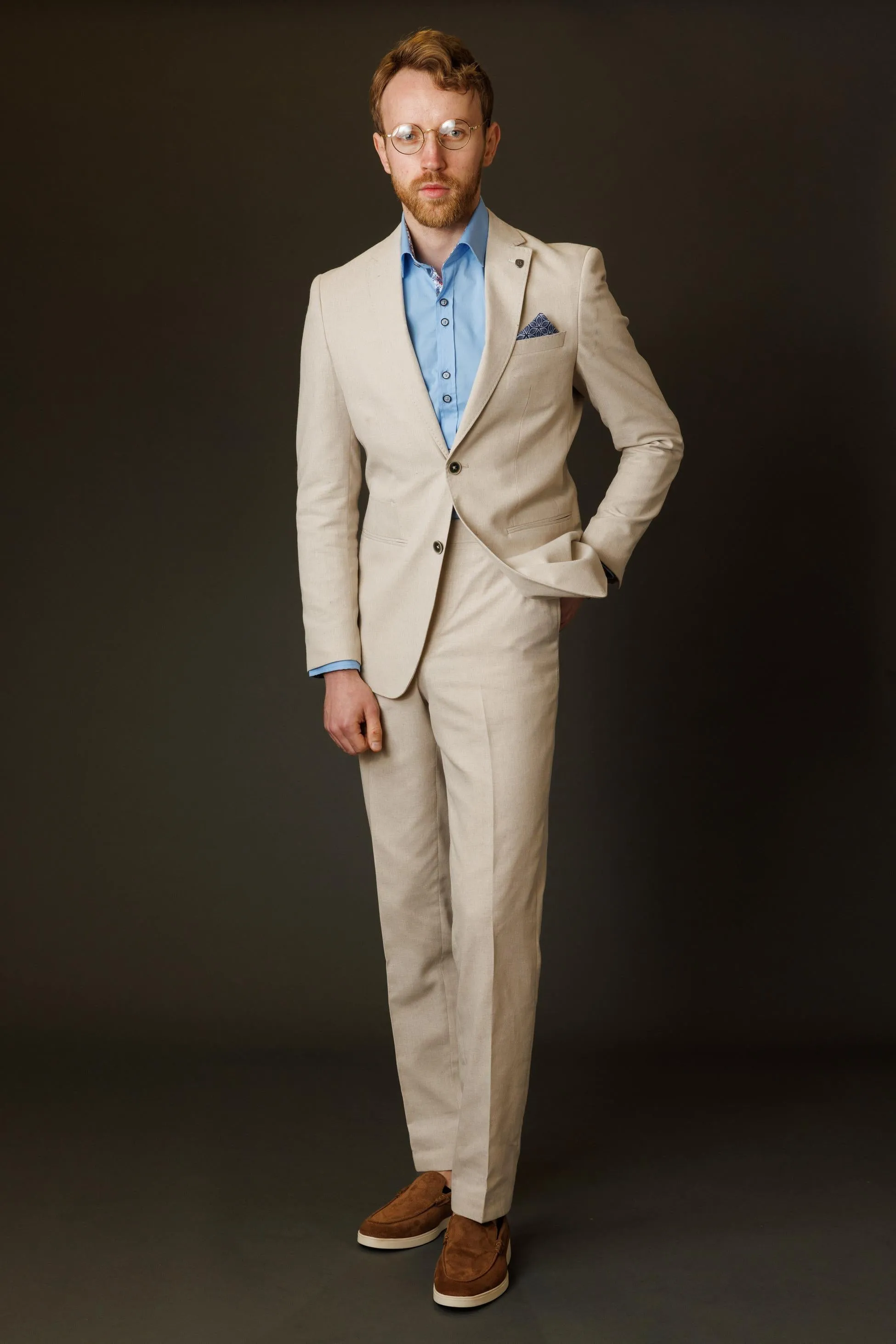 Men's Cotton Blend Self Patterned Suit - GIOVANNI Cream - Cream