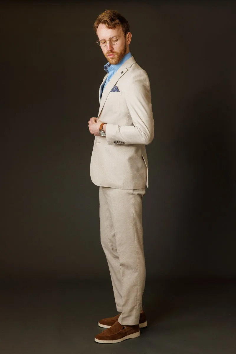 Men's Cotton Blend Self Patterned Suit - GIOVANNI Cream - Cream