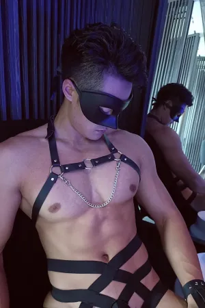 MEN’S UNIFORM TEMPTATION LEATHER HARNESS AND LINGERIE BUNDLE