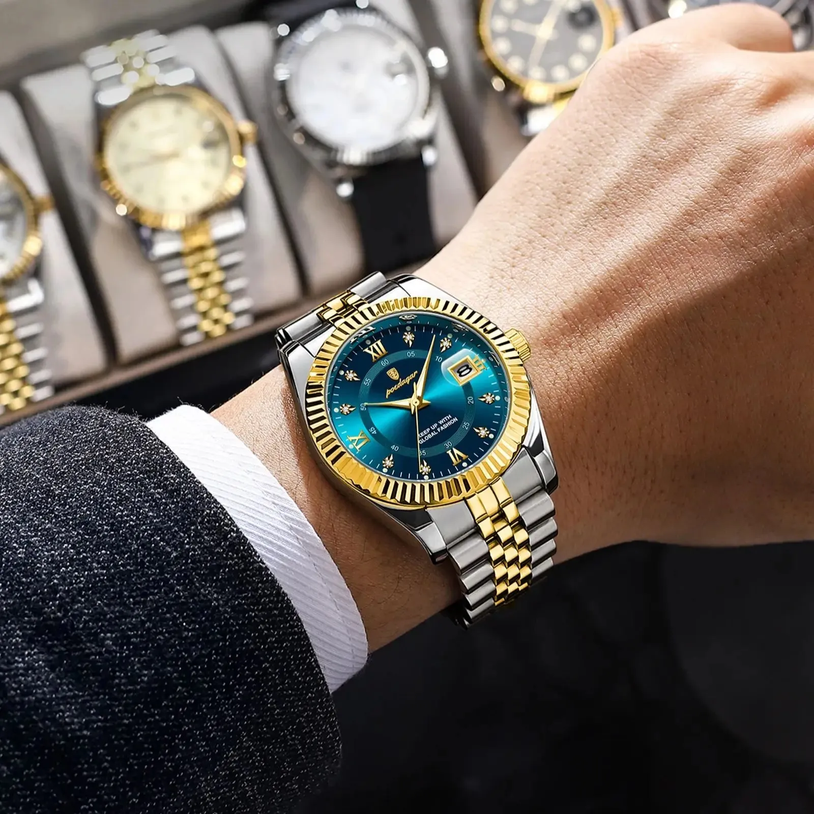 Men's Watch - Waterproof, Luminous Date, Quartz Stainless Steel Wristwatch with Box, Reloj Masculino