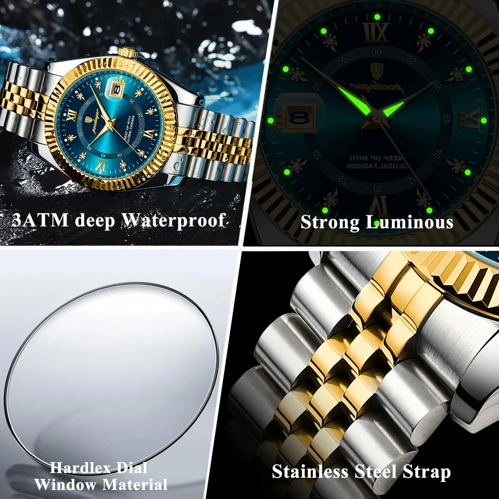 Men's Watch - Waterproof, Luminous Date, Quartz Stainless Steel Wristwatch with Box, Reloj Masculino