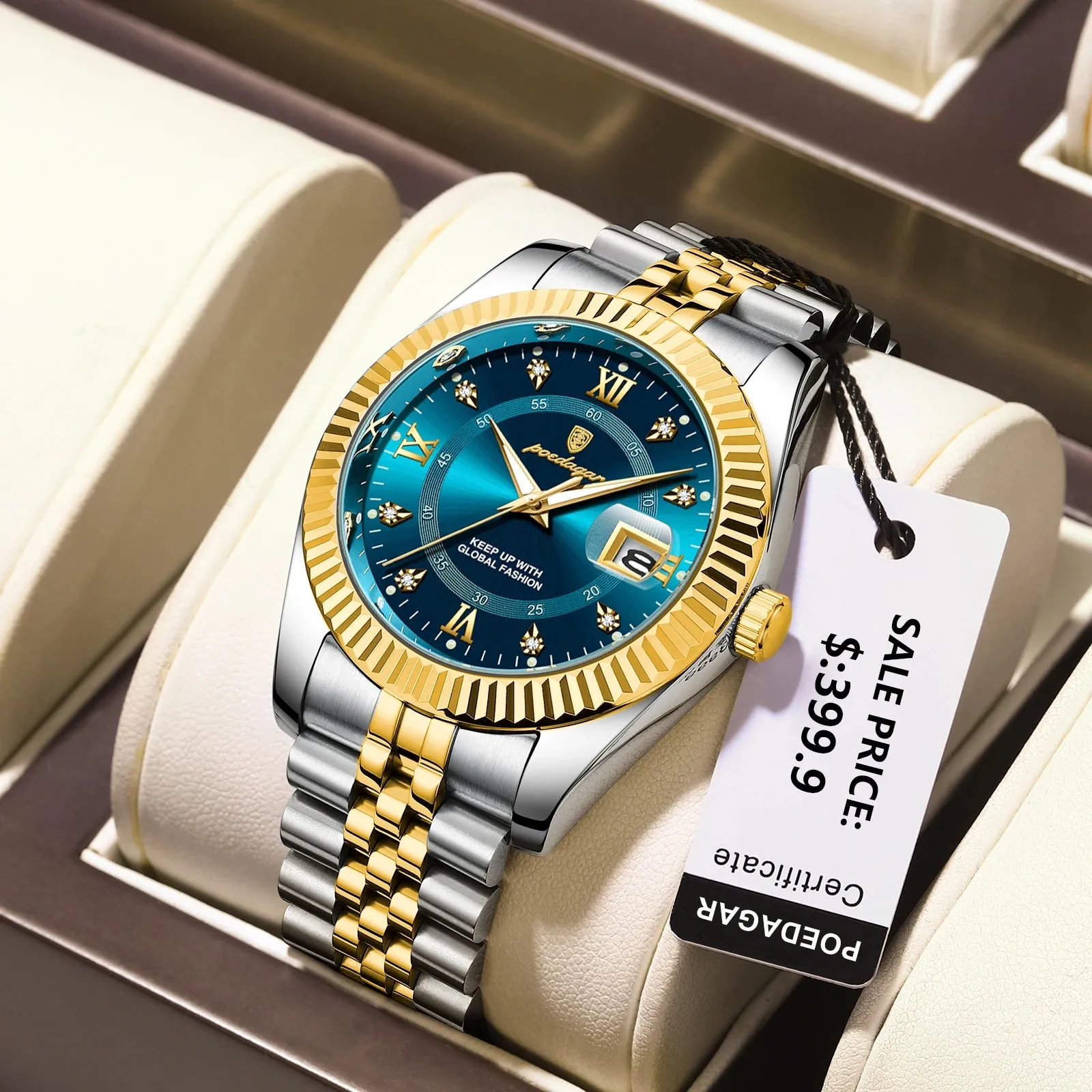Men's Watch - Waterproof, Luminous Date, Quartz Stainless Steel Wristwatch with Box, Reloj Masculino