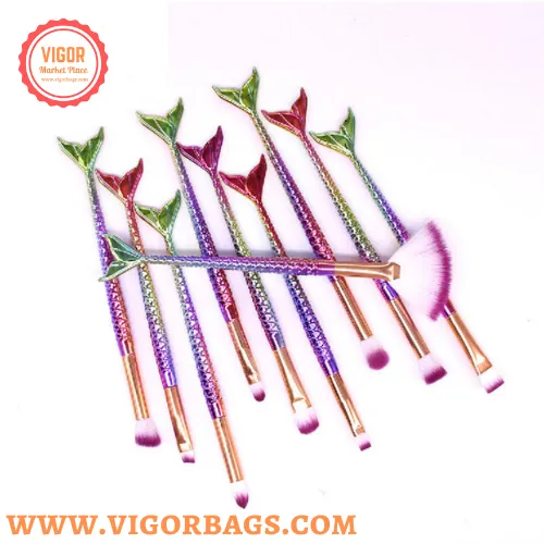 Mermaid Foundation Eyebrow Eyeliner Makeup Blush Cosmetic Concealer Fish Tail Make Up Brushes Tools  - MOQ 10 pcs