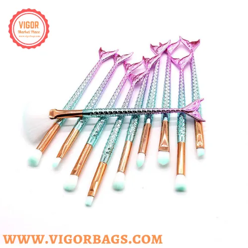 Mermaid Foundation Eyebrow Eyeliner Makeup Blush Cosmetic Concealer Fish Tail Make Up Brushes Tools  - MOQ 10 pcs