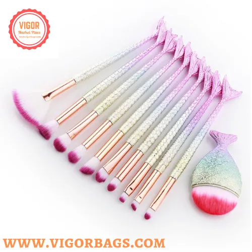 Mermaid Foundation Eyebrow Eyeliner Makeup Blush Cosmetic Concealer Fish Tail Make Up Brushes Tools