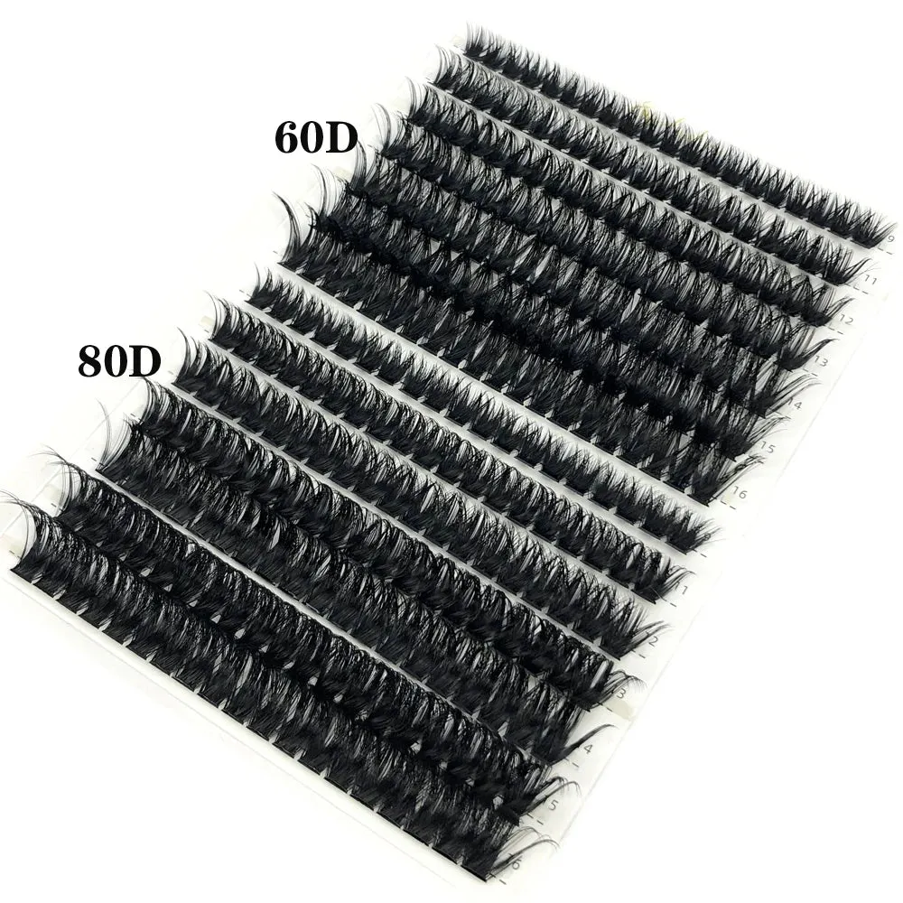 Mixed Tray Individual Lashes (30D, 40D, 60D, 80D) - 3D Russian Volume Eyelashes, Soft Natural Mink Lash Clusters, False Eyelashes