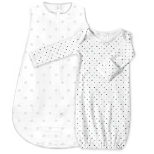 Muslin Non-Weighted zzZipMe Sack Set - French Dots   Tiny Triangles, Grays with a Touch of Silver Shimmer