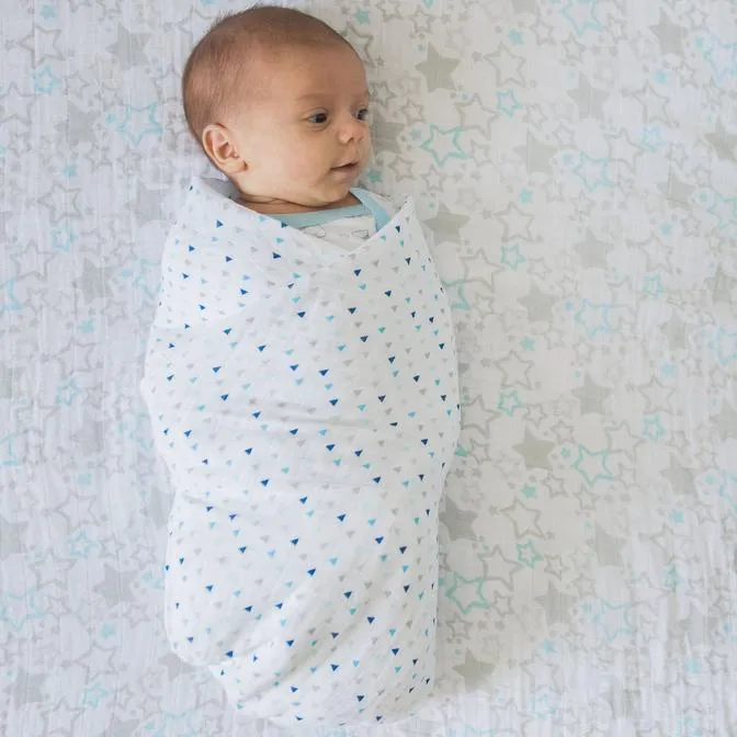 Muslin Swaddle, Pajama Gown and Hat Gift Set - Tiny Triangles, Blue, Newborn