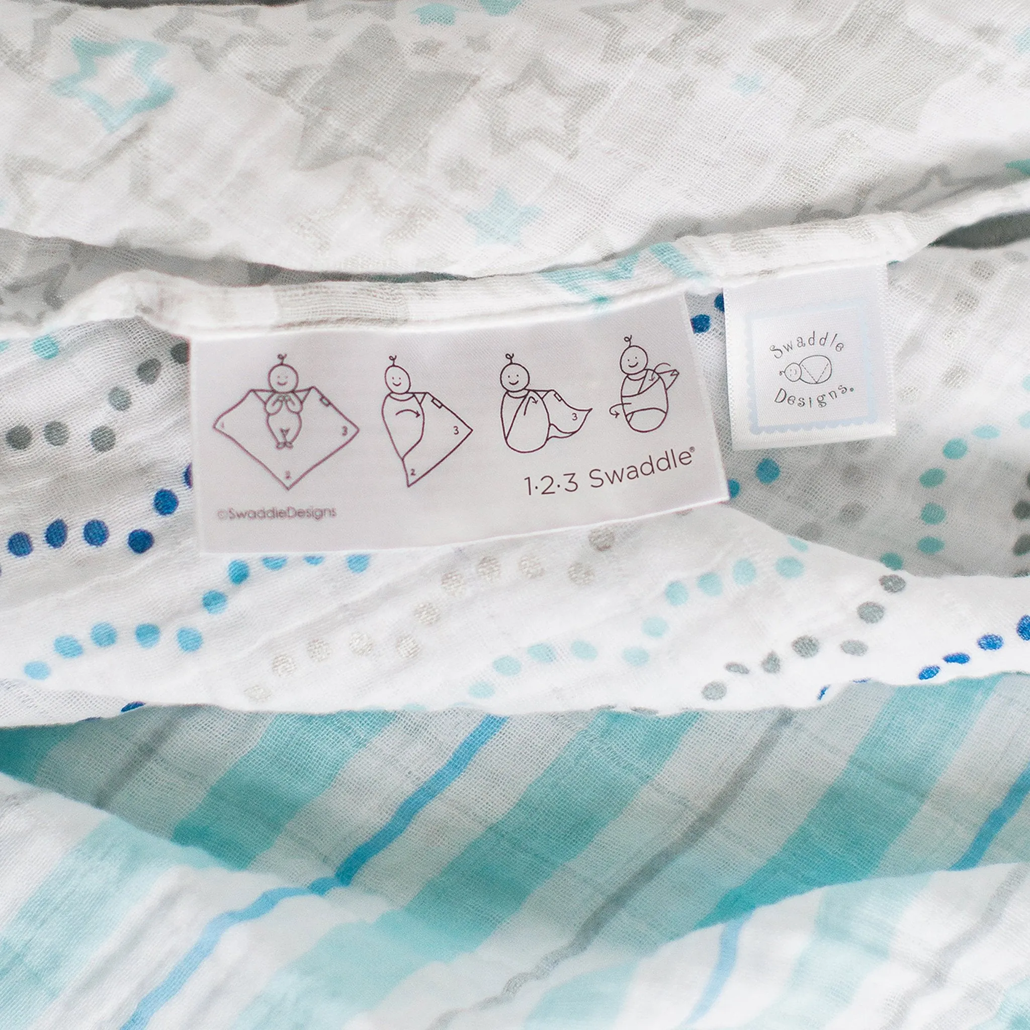 Muslin Swaddle, Pajama Gown and Hat Gift Set - Tiny Triangles, Blue, Newborn