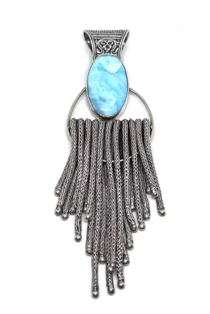 Natural Larimar and Sterling Silver Bali Chain Pendant