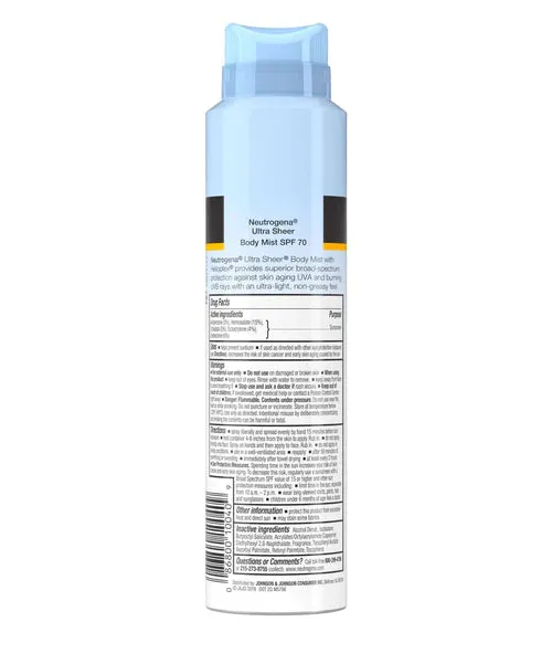 Neutrogena Sunscreen Spray Ultra Sheer Body Mist SPF 70