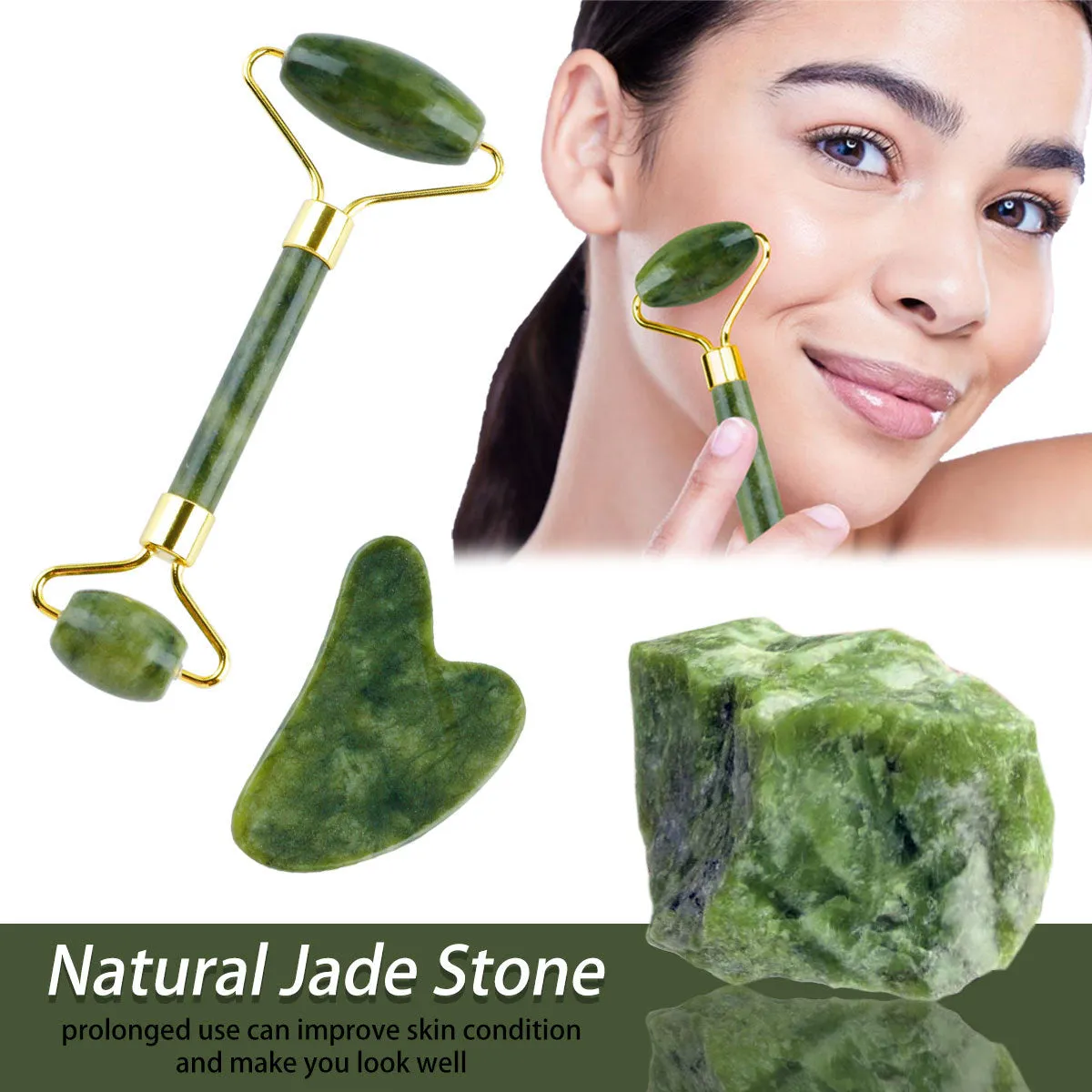New double-headed jade roller scraping massager physiotherapy scraping board facial massage stick thickened beauty device cross-border