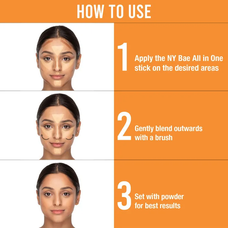 NY Bae All In One Stick| Foundation, Concealer, Contour, Colour Corrector| For Wheatish Skin| Flawless Texture| Make Out On Brooklyn Promenade- Almond 5