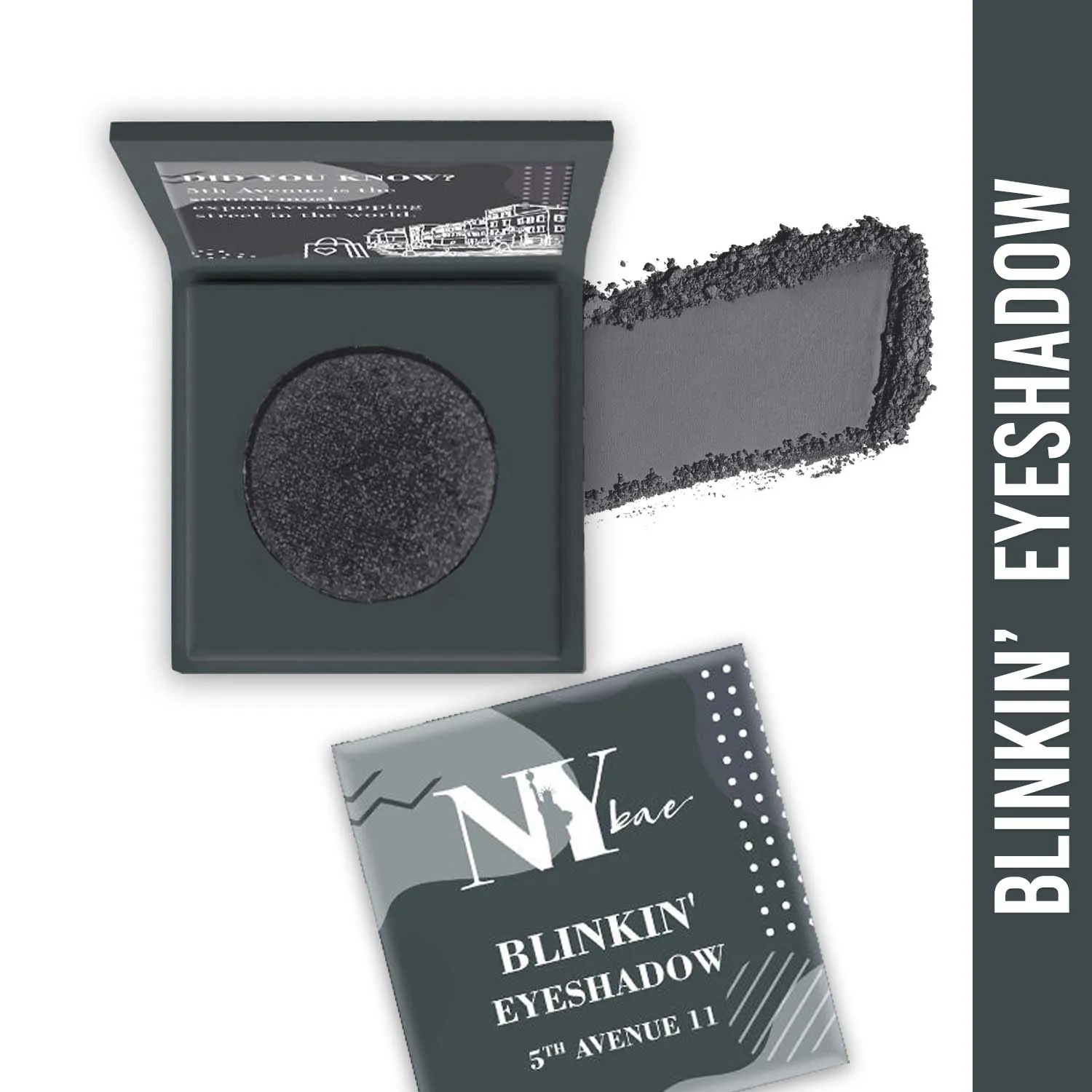 NY Bae Blinkin' Eyeshadow - 5th Avenue 11 (1.2 g) | Grey | Single Eyeshadow | Shimmer Finish | High Colour Payoff | Long lasting | Lightweight