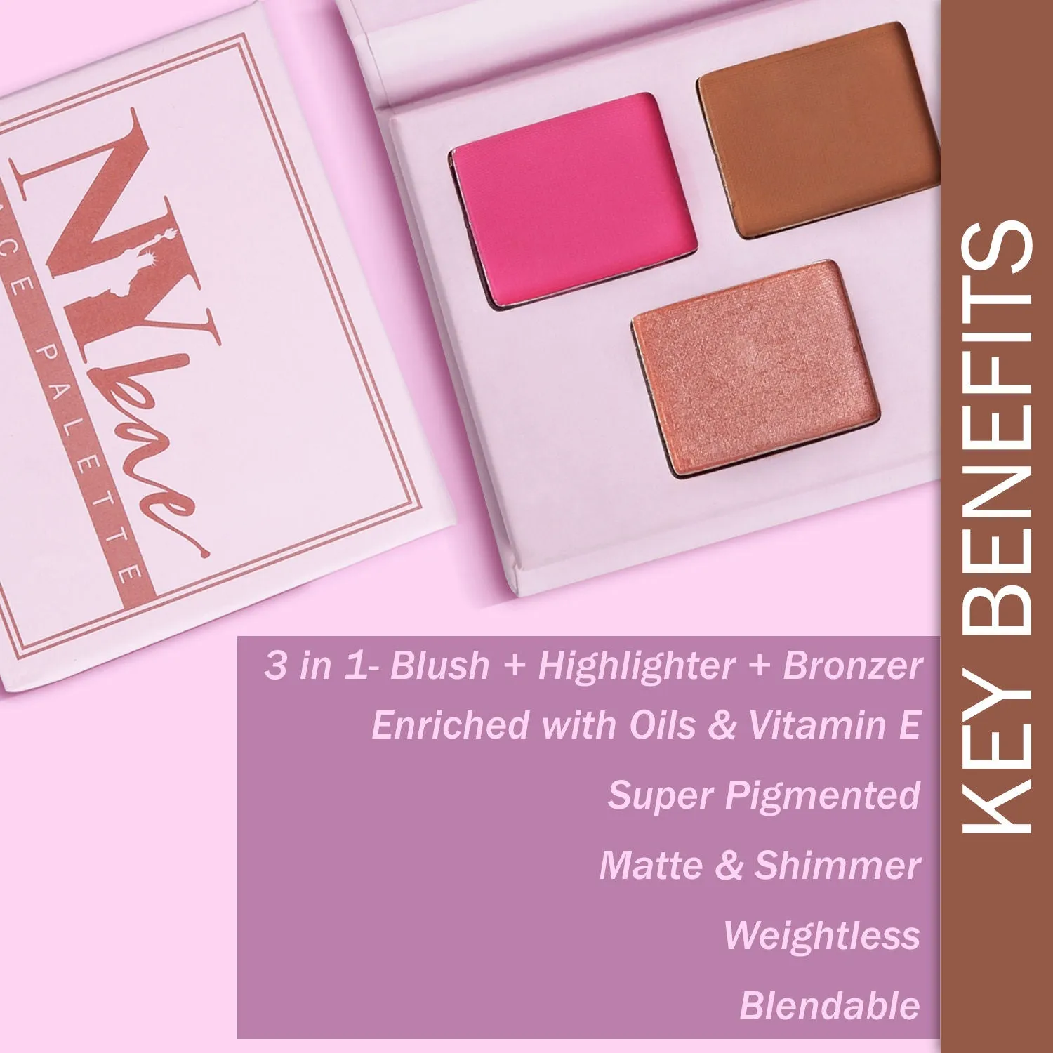NY Bae Face Palette - Blendable 02 (6 g) | Blush   Highlighter   Bronzer | 3 In 1 | Pink, Brown & Rose Gold | Rich Colour | Multipurpose | Portable