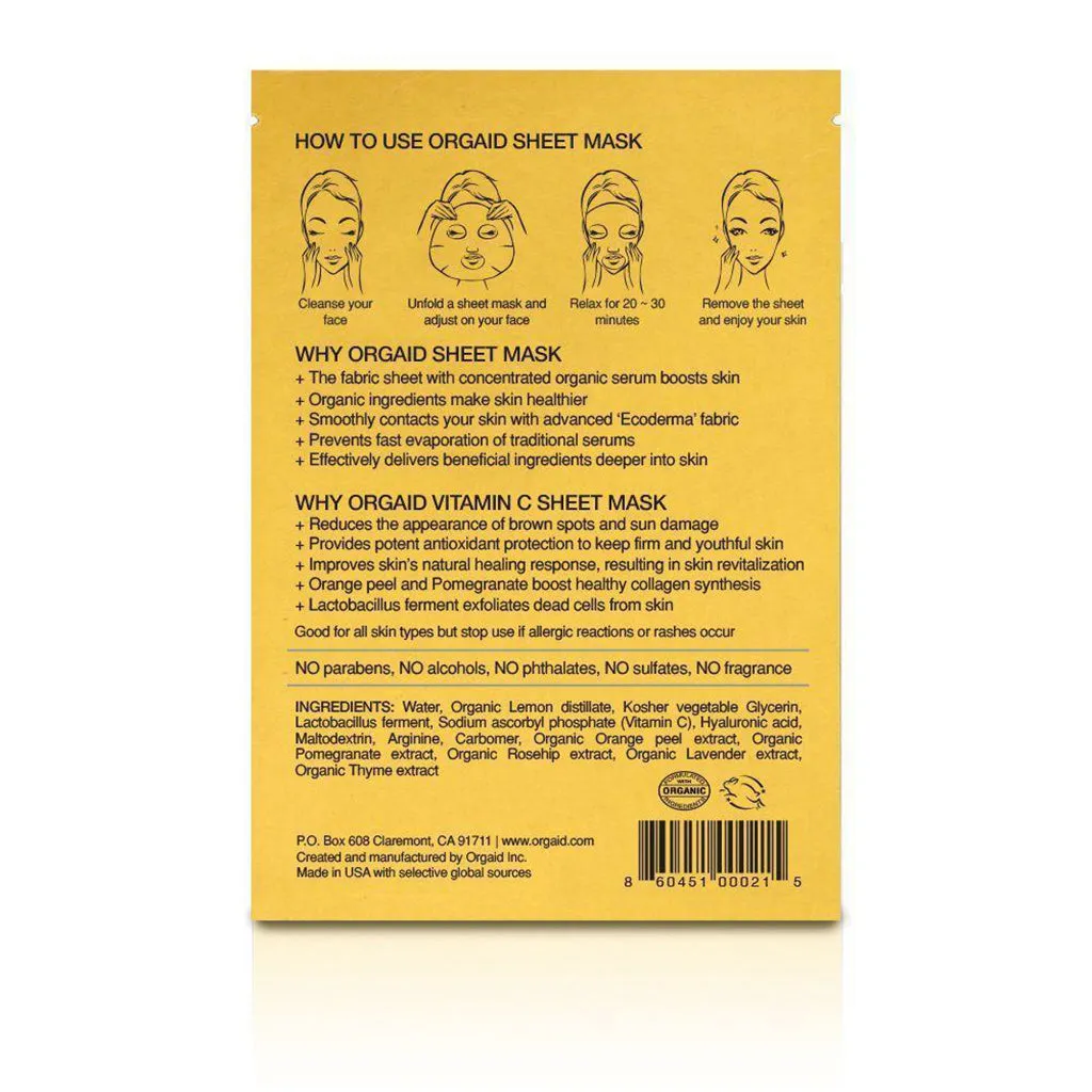Organic Sheet Mask - Orgaid - Vitamin C & Revitalizing  - 4 Pack