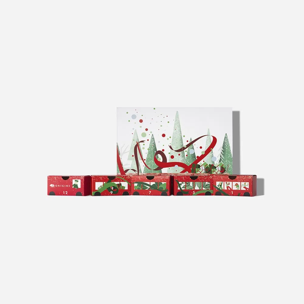 ORIGINS Advent Calender 12 Beauty & Body Holiday Favourites مجموعة من المنتجات الأعلى مبيعاً لدى اورجنز