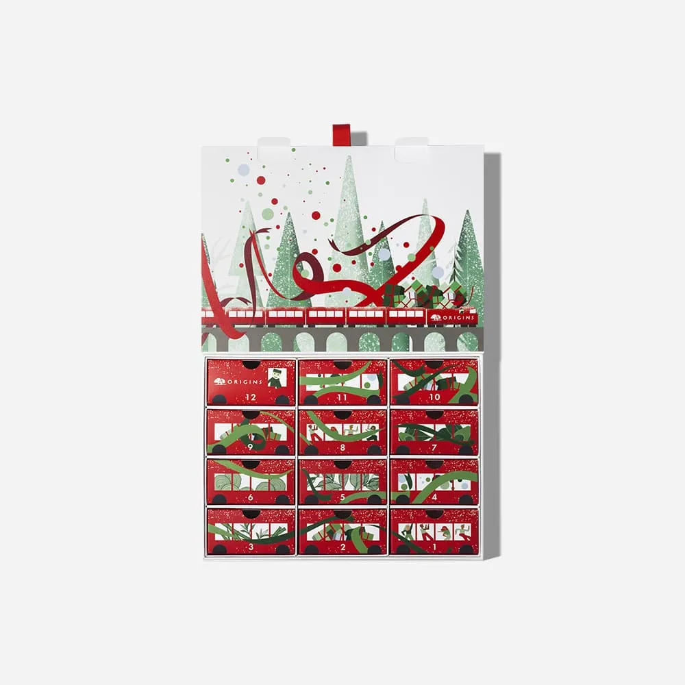 ORIGINS Advent Calender 12 Beauty & Body Holiday Favourites مجموعة من المنتجات الأعلى مبيعاً لدى اورجنز