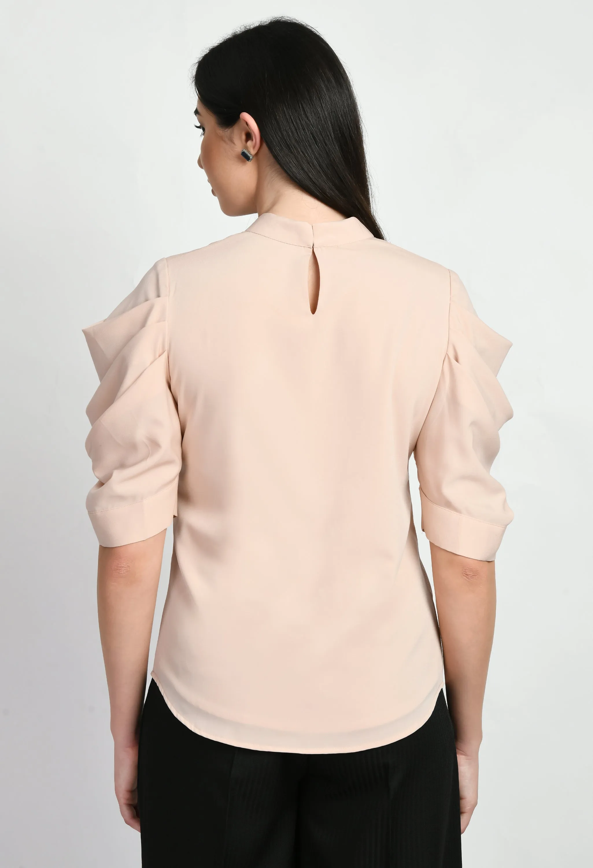 Peach Cotton Blend Purpose Cowl Sleeves Top
