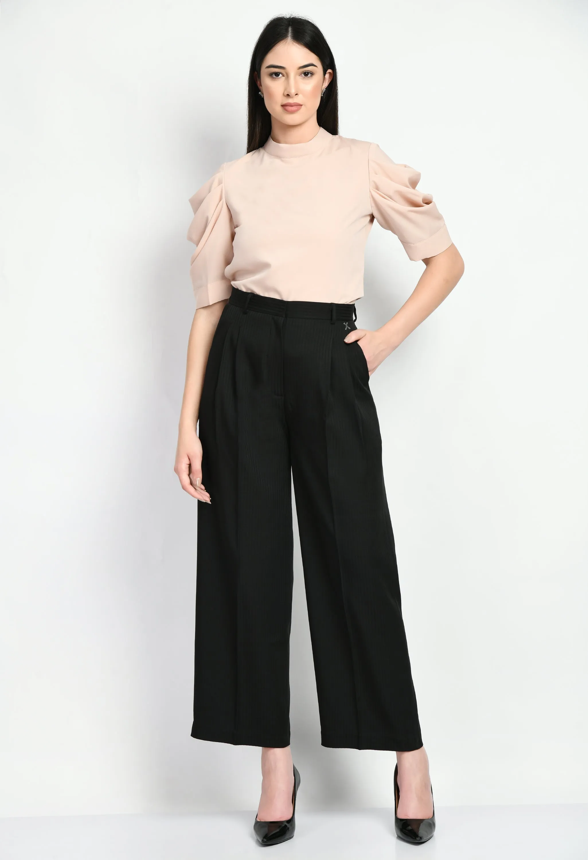 Peach Cotton Blend Purpose Cowl Sleeves Top