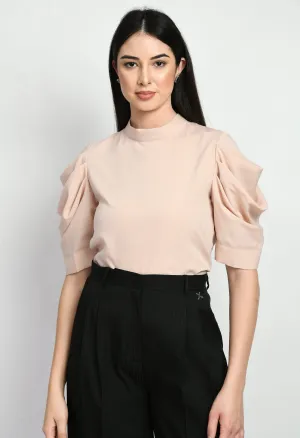 Peach Cotton Blend Purpose Cowl Sleeves Top