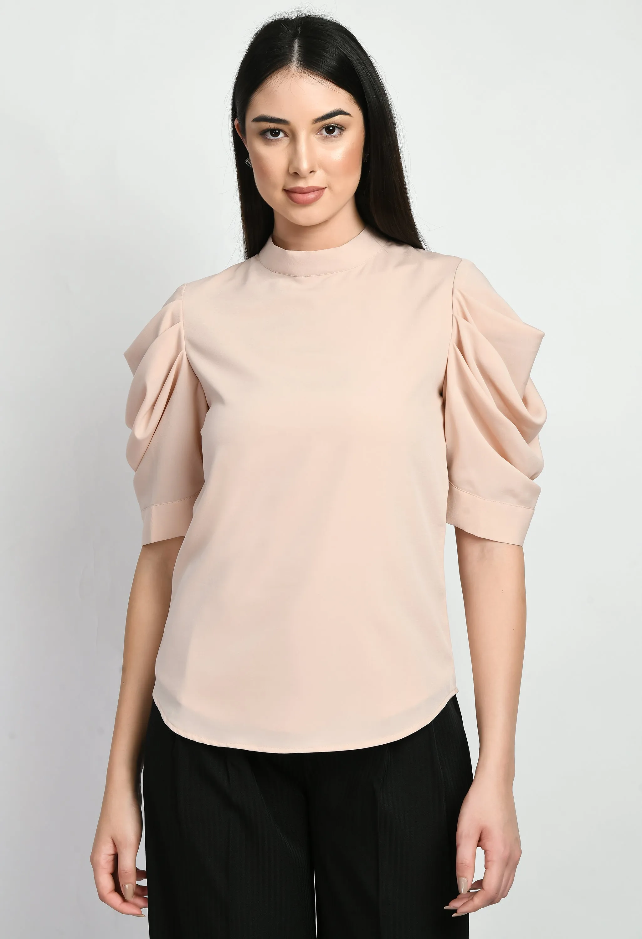Peach Cotton Blend Purpose Cowl Sleeves Top