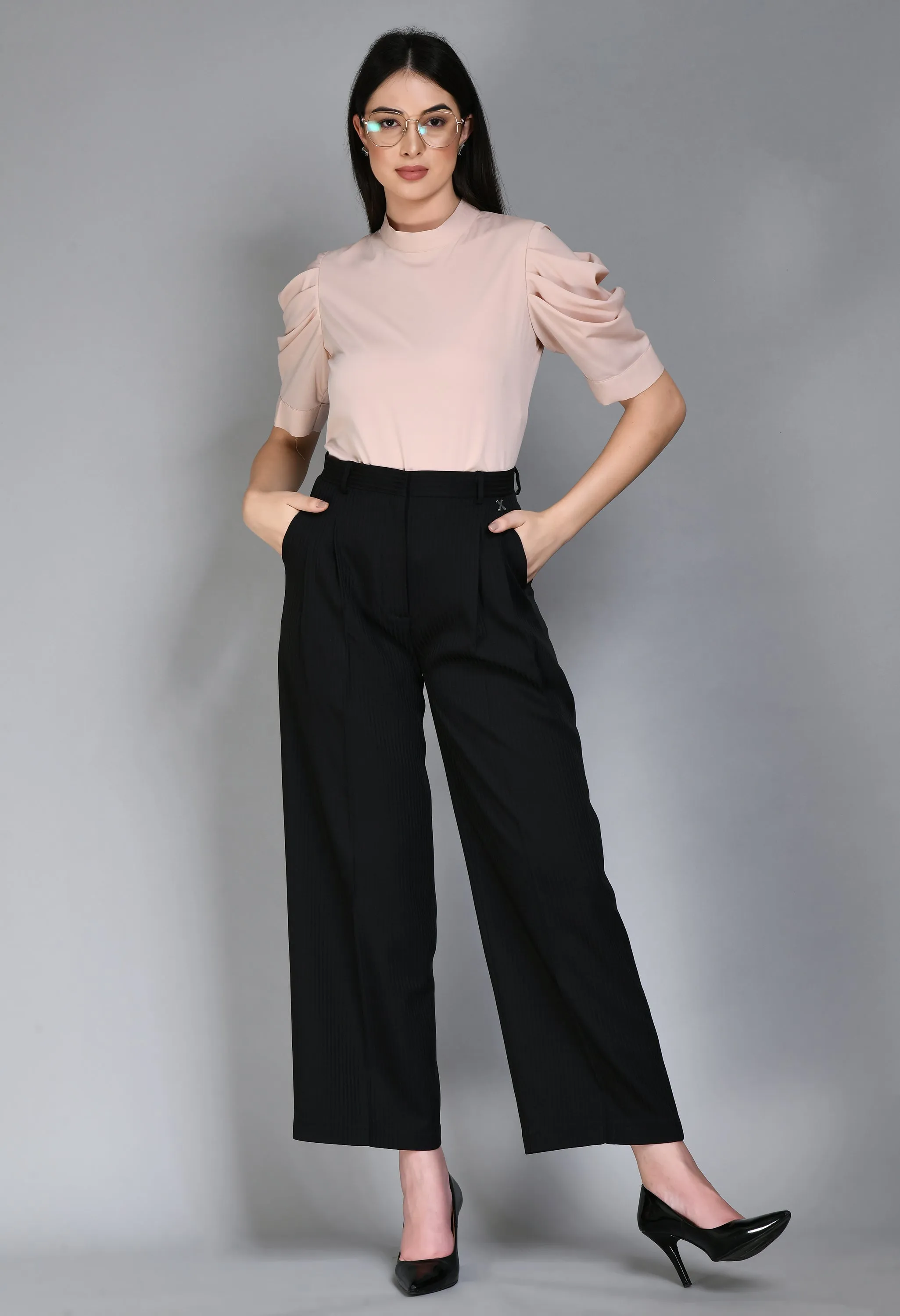 Peach Cotton Blend Purpose Cowl Sleeves Top