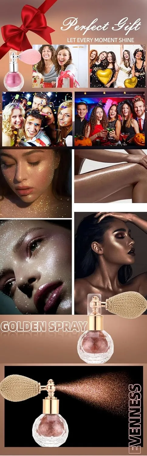 Pearlescent Highlighters Powder SprayBeauty Setting PowderGlitter Spray for Hair and BodyWaterproof Shimmer Spray,Body Spray for Teen Girls Women Music Makeup Wedding Party (Pearl Pink, Medium)