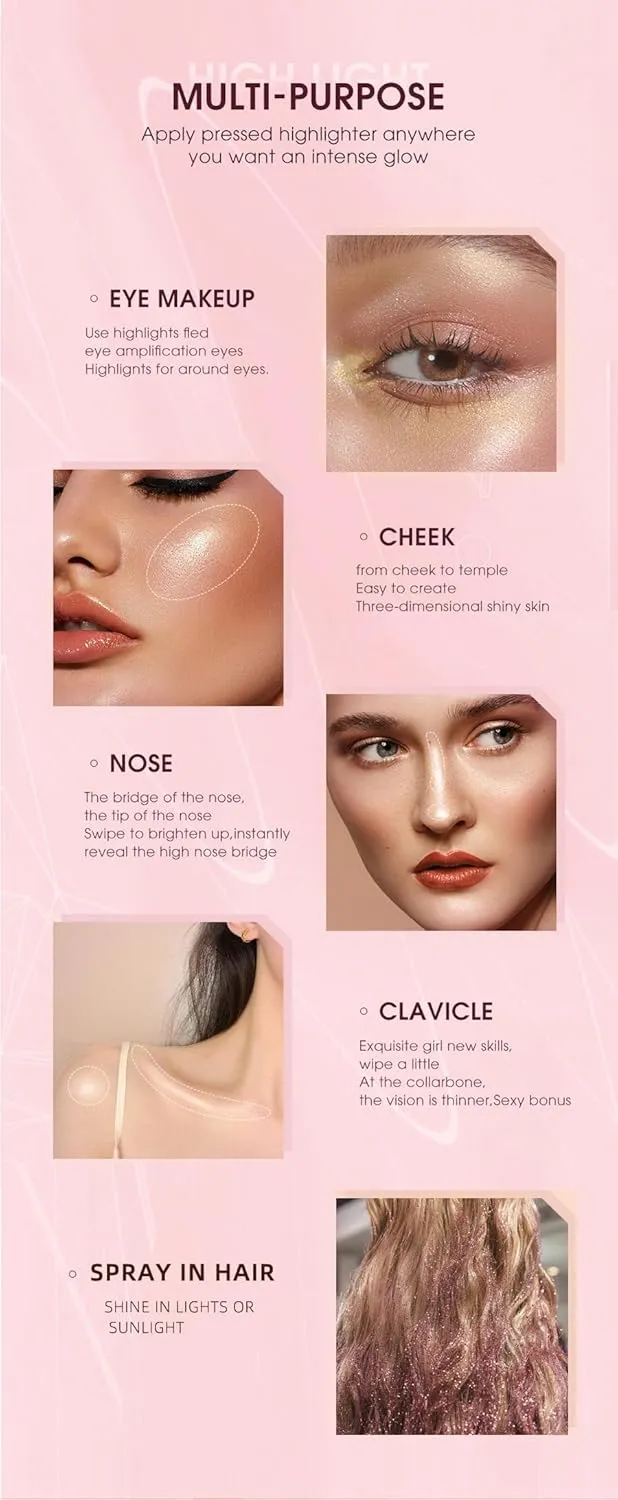 Pearlescent Highlighters Powder SprayBeauty Setting PowderGlitter Spray for Hair and BodyWaterproof Shimmer Spray,Body Spray for Teen Girls Women Music Makeup Wedding Party (Pearl Pink, Medium)