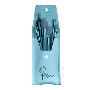 Personalized Birth Flower Leather Makeup Brush Bag with 8 Brushes