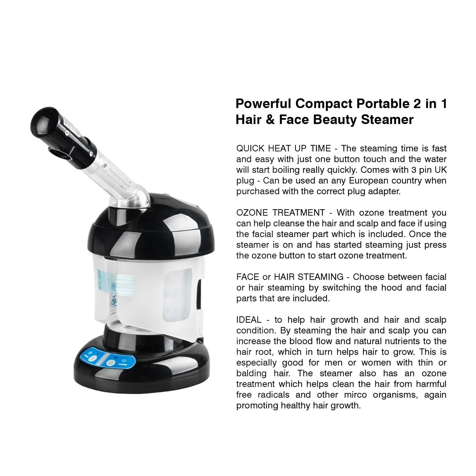 Professional Table Top Facial Hair Steamer 2 in 1 Black Viva