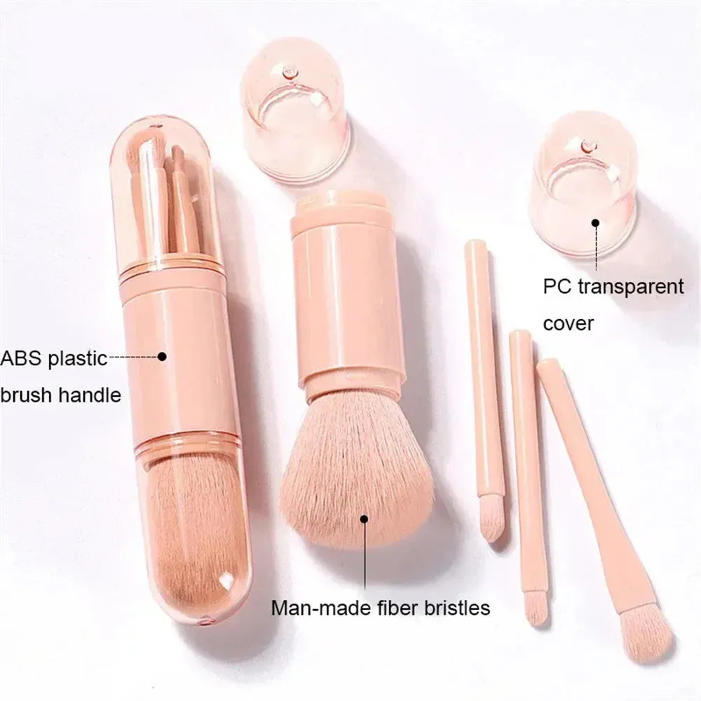 Retractable 4 in 1 Travel Makeup Brushes Set Kabuki Brush and 3 Small Brushes for Eyes with Soft Bristles Small Portable For Touchup