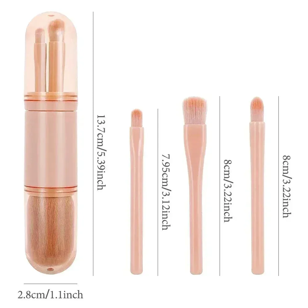 Retractable 4 in 1 Travel Makeup Brushes Set Kabuki Brush and 3 Small Brushes for Eyes with Soft Bristles Small Portable For Touchup